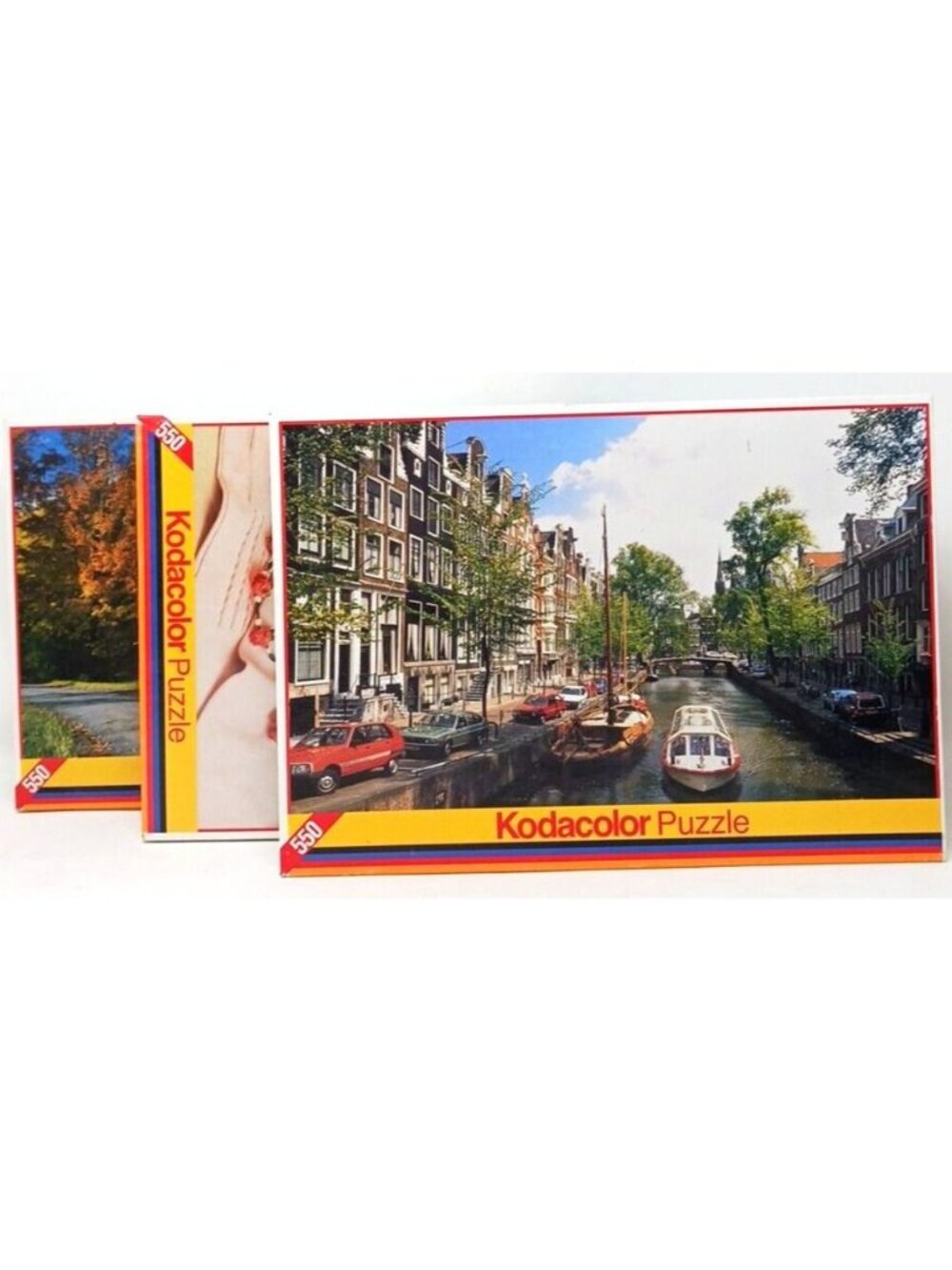 3 SEALED Kodacolor Puzzles 550 Pc Leidse Canal, Autumn Farm NY, Dried Roses #SB2